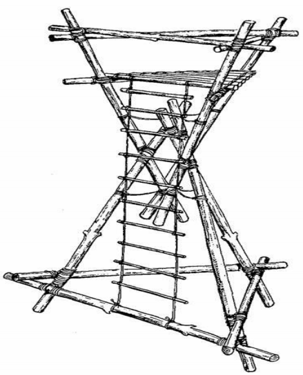 Diagram of an hourglass tower formed by two tripods